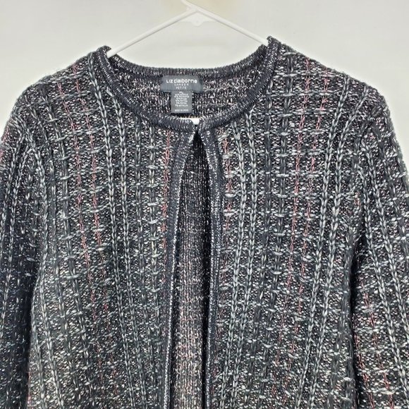 Liz Claiborne Clasp Front Black Shimmer Metallic Women's Sweater L Petite - Picture 9 of 9